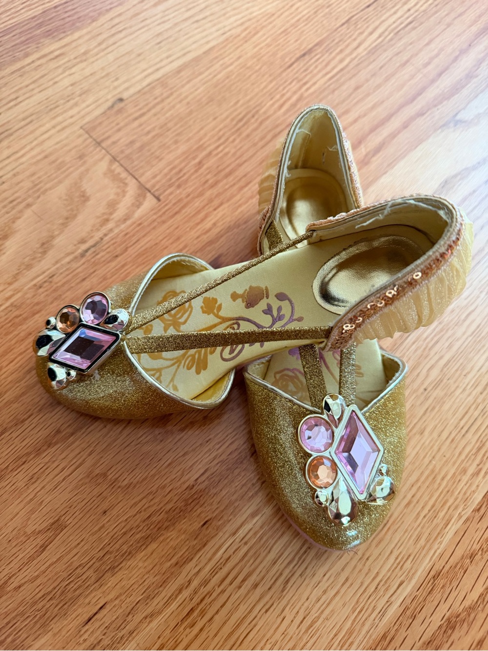 Disney Gold Glitter Girls' Dress Shoes with Pink Jewel Accent